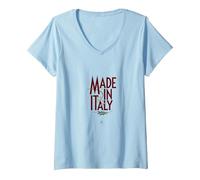 Italiani per Donna Made in Italy Ramo d'Olivo Patriottico Maglietta con Collo a V, Donna, Celeste, L