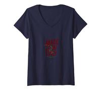 Italiani per Donna Made in Italy Ramo d'Olivo Patriottico Maglietta con Collo a V, Donna, Navy, L