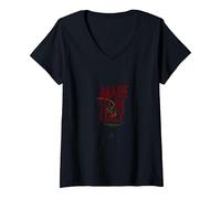 Italiani per Donna Made in Italy Ramo d'Olivo Patriottico Maglietta con Collo a V, Donna, Nero, L