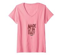 Italiani per Donna Made in Italy Ramo d'Olivo Patriottico Maglietta con Collo a V, Donna, Rosa, L