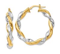 Italiano 14k Bicolore Oro 6mm x 26mm Piccolo senza Nickel Contorto Orecchini