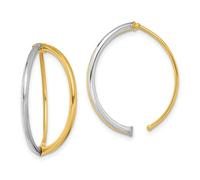 Italiano 14k Bicolore Oro Alto Lucidato 25mm Split Tubo a Filo Orecchini