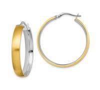 Italiano 14k Bicolore Oro Medio 5mm x 31mm Satinato e Lucido Cerchio Orecchini