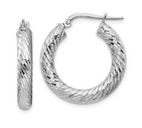 Italiano 14k Oro Bianco 4mm x 23mm Piccolo Taglio Diamante Vorticoso Orecchini