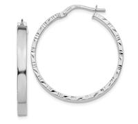 Italiano 14k Oro Bianco Alto Lucidato 3mm x 31mm Taglio Diamante Bordi Orecchini