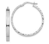 Italiano 14k Oro Bianco Alto Lucidato 3mm x 31mm Taglio Diamante Bordi Orecchini