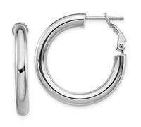 Italiano 14k Oro Bianco Cavo 4mm x 29mm Piccolo Rotondo Tubo Omega Orecchini