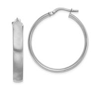 Italiano 14k Oro Bianco Medio 5mm x 31mm Finitura Satinata Con Cerchio Orecchini