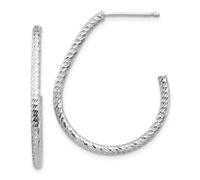 Italiano 14k Oro Bianco Taglio Diamante 31mm Testurizzati 'J' Teardrop Orecchini