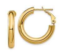 Italiano 14k Oro Giallo Cavo 4mm x 24mm Piccolo Rotondo Tubo Omega Orecchini