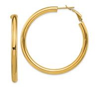 Italiano 14k Oro Giallo Cavo 4mm x 50mm Large Cilindrica Omega Cerchio Orecchini