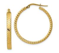 Italiano 14k Oro Giallo Lucidato 3.5mm x 31mm a Righe Orecchini Cerchio Fantasia