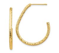 Italiano 14k Oro Giallo Taglio Diamante 31mm Testurizzati 'J' Teardrop Orecchini