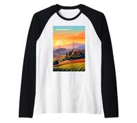 Italiano Colline di Toscana Tramonto Paesaggio Maglia con Maniche Raglan