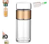 Italiano: Infusore in vetro Tryteava, infusore per tè Alivefuser, doppio scomparto e filtro, design Flip & Brew, vetro borosilicato a doppia parete con filtro in acciaio inox 304 (gold,280ml)