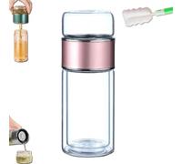 Italiano: Infusore in vetro Tryteava, infusore per tè Alivefuser, doppio scomparto e filtro, design Flip & Brew, vetro borosilicato a doppia parete con filtro in acciaio inox 304 (pink,280ml)