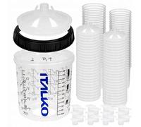ITALKO Set di bicchieri da vernice PPS da 650 ml, 50 bicchieri usa e getta + 50 coperchi con filtro da 125 µm o 190 µm + 1 bicchiere di supporto + tappi di chiusura, bicchiere miscelatore per pistola