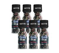 Italpepe, Pepe Mix, Miscela di Quattro Tipi di Pepe, Ideale per Insaporire Qualsiasi Piatto, Sfumatura Aromatica, Confezione da 6 Vasetti in Vetro con Tappo Macina da 25 Grammi