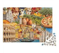 Italy Collage Jigsaw Puzzles 1000 Pezzi Riciclabile Mediterranean Puzzle per Elderly Educativo Gioco Rilassamento Ideal per Regalo di Vacanza Gift 70x50cm/1000 Pezzi