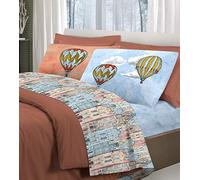 ITALYSWEETHOME Completo Lenzuola PENSIERI DELICATI Volare MONGOLFIERE Arancio Made in Italy (Matrimoniale)