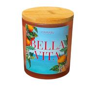 ITAMARU - Candela Profumata Artigianale Bella Vita, in Cera di Soia 100%, con Stoppino in Cottone, Vetro Rosa e Coperchio in Bambù, 220g - Handmade in Italia | Regalo Donna