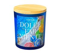 ITAMARU - Candela Profumata Artigianale Dolce Far Niente, in Cera di Soia 100%, con Stoppino in Cottone, Vetro Blu e Coperchio in Bambù, 220g - Handmade in Italia | Regalo Donna | Regalo Uomo