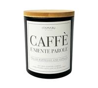 ITAMARU - Candela Profumata Artiginale Caffè e Niente Parole, in Cera di Soia 100%, con Stoppino in Legno, Vetro Nero e Coperchio in Bambù, 220g - Handmade in Italia | Regalo Donna | Regalo Uomo