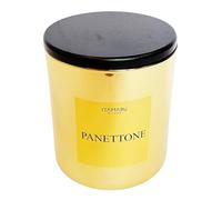 ITAMARU - Candela Profumata Natalizia Artiginale Panettone, in Cera di Soia 100%, con Stoppino in Legno, Vetro Oro e Coperchio in Legno Nero, 200g - Handmade in Italia | Regalo di Natale