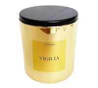 ITAMARU - Candela Profumata Natalizia Artiginale Vigilia, in Cera di Soia 100%, con Stoppino in Legno, Vetro Oro e Coperchio in Legno Nero, 200g - Handmade in Italia | Regalo di Natale