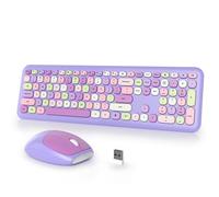 iTastatur Tastiera e mouse wireless per macchina da scrivere, 2,4 G, per ufficio, 104 tasti, stile retrò punk, tastiera silenziosa viola con copritasti rotondi per computer portatili e desktop (mix