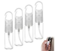 ITCGOB 4 Pezzi Spruzzino Acqua 20ml con Gancio Moschettone, Flaconi da Viaggio Trasparenti per Liquidi, Mini Spray Alcool e Porta Profumo da Viaggio, Boccette Vuote in Plastica per Aereo e Cosmetici