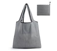 ITCGOB Borsa Spesa Pieghevole Grande Capacità in Nylon Ispessito, Shopper Riutilizzabile e Richiudibile per Spesa, Mare e Viaggi, Borsa in Tessuto Lavabile ed Ecologica, Design a Strisce Nero e Bianco