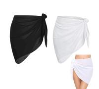 ITCGOB Pareo Donna Mare Corto Set da 2 Pezzi, Copricostume Donna Mare in Chiffon Leggero, Sarong Bikini Cover Up Elegante per Spiaggia e Piscina, Nero e Bianco, Taglia Unica Regolabile
