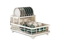 Itchen Plate Storage Box with Drainboard Above Sink Countertop Tableware Rack Drying Adjustable per il bancone della cucina(White double)