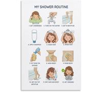 ITCLEYMDZV Autism Shower Routine for Girls Visual Schedule Poster Canvas Wall-Art Bathroom Decor ASD Toddler Print(Framed,16x24inch(40x60cm))