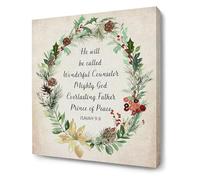ITCLEYMDZV Christmas Wall-Art Canvas Isaiah 9 6 Vintage Christmas Wreath Decor Religious Scripture Home Decor(Framed,16x24inch(40x60cm))