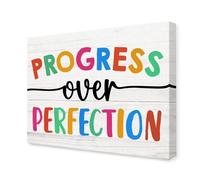 ITCLEYMDZV Nursery and Classroom Motivational Decor, Progress Over Perfection Inspirational Quote Canvas Wall-Art for School(Framed,08x12inch(20x30cm))