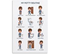 ITCLEYMDZV Potty Routine Chart for Boy Toilet Training Poster Autism ADHD Visual Canvas Wall-Art Bathroom Decor(Unframed,08x12inch(20x30cm))