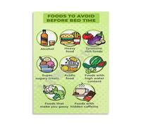ITCLEYMDZV Sleep Wellness Wall-Art Foods to Avoid Before Bed Poster Canvas Print for Bedroom(Framed,08x12inch(20x30cm))