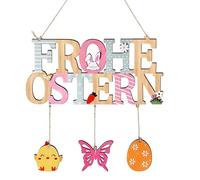 ITClosud Targa per porta con scritta "Frohe Pasqua" in legno per benvenuto Pasqua, decorazione per la casa con coniglietto pasquale uova di Pasqua per porte di casa, pareti, finestre