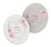 itenga Set di 40 sottobicchieri per birra, con scritta in lingua tedesca "Schön dass du da bist Herzund Blumen", rotondi, in cartone