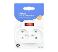 ITENSE - Multipresa elettrica, presa multipla - Spina biplite - 2 prese - Corrente di corrente: 2 x 16 A - con interruttore - Multipresa elettrica a parete - Colore: Bianco - Voltaggio: 230 V