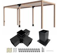 ITeVe.GD Kit di staffe angolari per pergola, 4 vie, staffa resistente calibro 13 con base di ancoraggio per pali per 10,2 x 10,2 cm (attuale: 8,9 x 8,9 cm), staffe per padiglione fai da te per portici