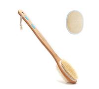 Ithyes, spazzola da doccia con setole morbide e rigide, spazzola per il corpo a secco, spazzola da bagno in legno, manico lungo, setole naturali esfolianti massaggianti,tampone luffa