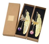 Itian 2 Pezzi Segnalibro Metallo,Segnalibro a Forma di Foglia,Segnalibro in Metallo con Piuma,Artigianato Artistico Segnalibri Perfetti per Donne Amici Studenti Lettori