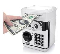 Itian Cartoon Piggy Bank Cash Coin Can con Password, Money Bank Money Safe, Saving Box, ATM Bank Safe Locks Panda Smart Voice, Nero+Bianco