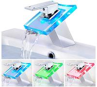 Itian RGB LED Rubinetto di Vetro Elegante Cromata Cascata Bacino del Miscelatore e Bacino per Il Bagno Cucina