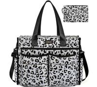 ITIEZY Borsa shopper da donna, grande, impermeabile, con 18 tasche, 16 pollici, borsa da lavoro da donna con chiusura lampo, per università, ufficio, lavoro, viaggi, 02 Nero/Lepard, L