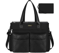 ITIEZY Borsa shopper da donna, grande, impermeabile, con 18 tasche, 16 pollici, borsa da lavoro da donna con chiusura lampo, per università, ufficio, lavoro, viaggi, 03 nero., L