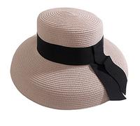 Itkcozcg Accessori alla moda, cappello da sole per le donne attività all'aperto con nastro nero decorazione cappello di paglia per sole donna spiaggia mare, rosa, 6 7/8 / 7 1/8